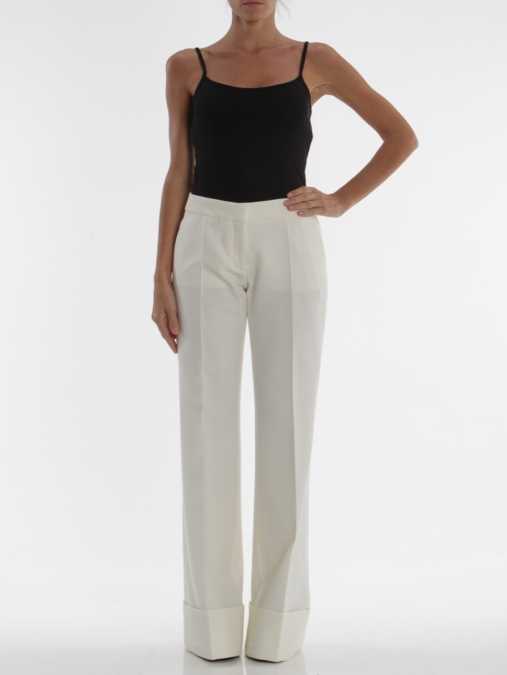 Stella McCartney Josh Pants Wide Leg Cream Cuffed Hem Trousers Creased Size 38
